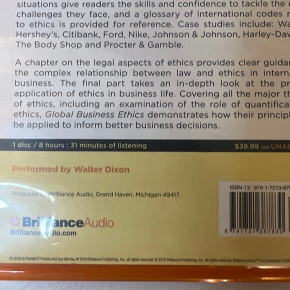 Ronald D. Francis & Guy Murfey Global Business Ethics Audiobook MP3 - CD - Picture 3 of 5